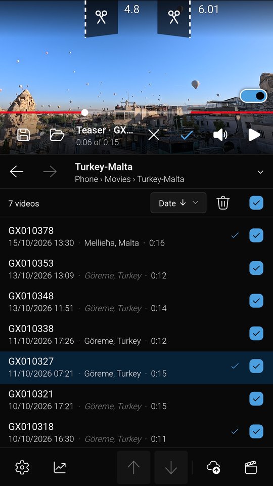 The teaser being trimmed, its video chosen in the list