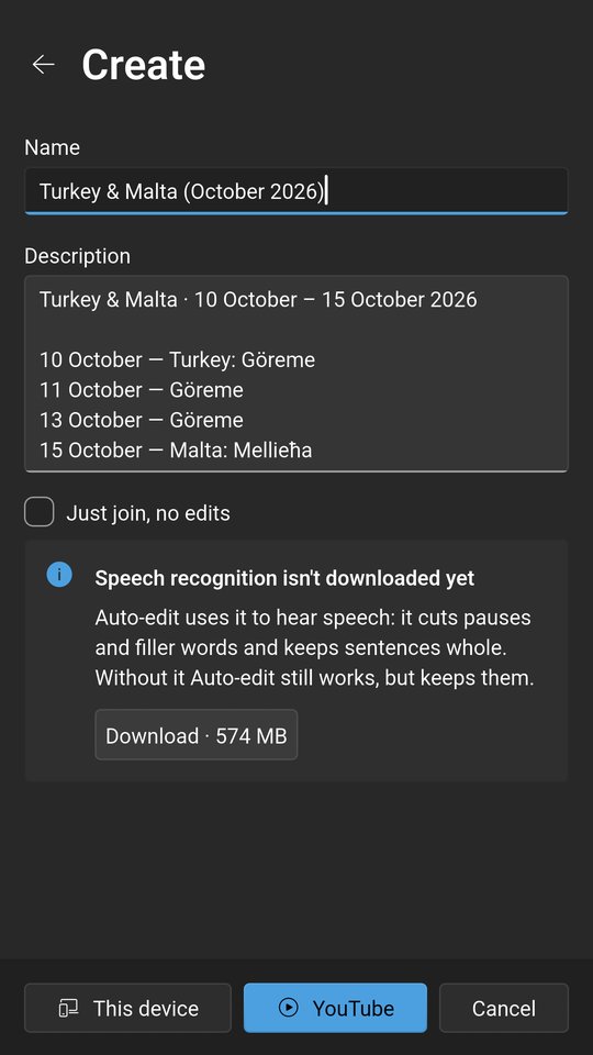 Create: a name and a description proposed from where and when the videos were filmed
